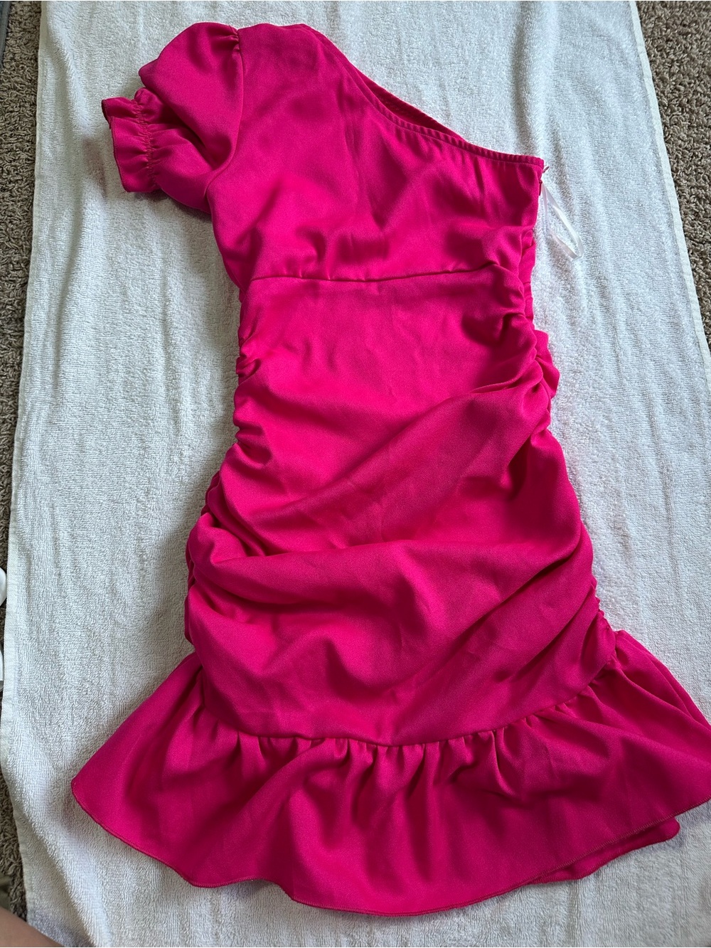 SHEIN Vibrant Hot Pink One-Shoulder Ruffle Dress